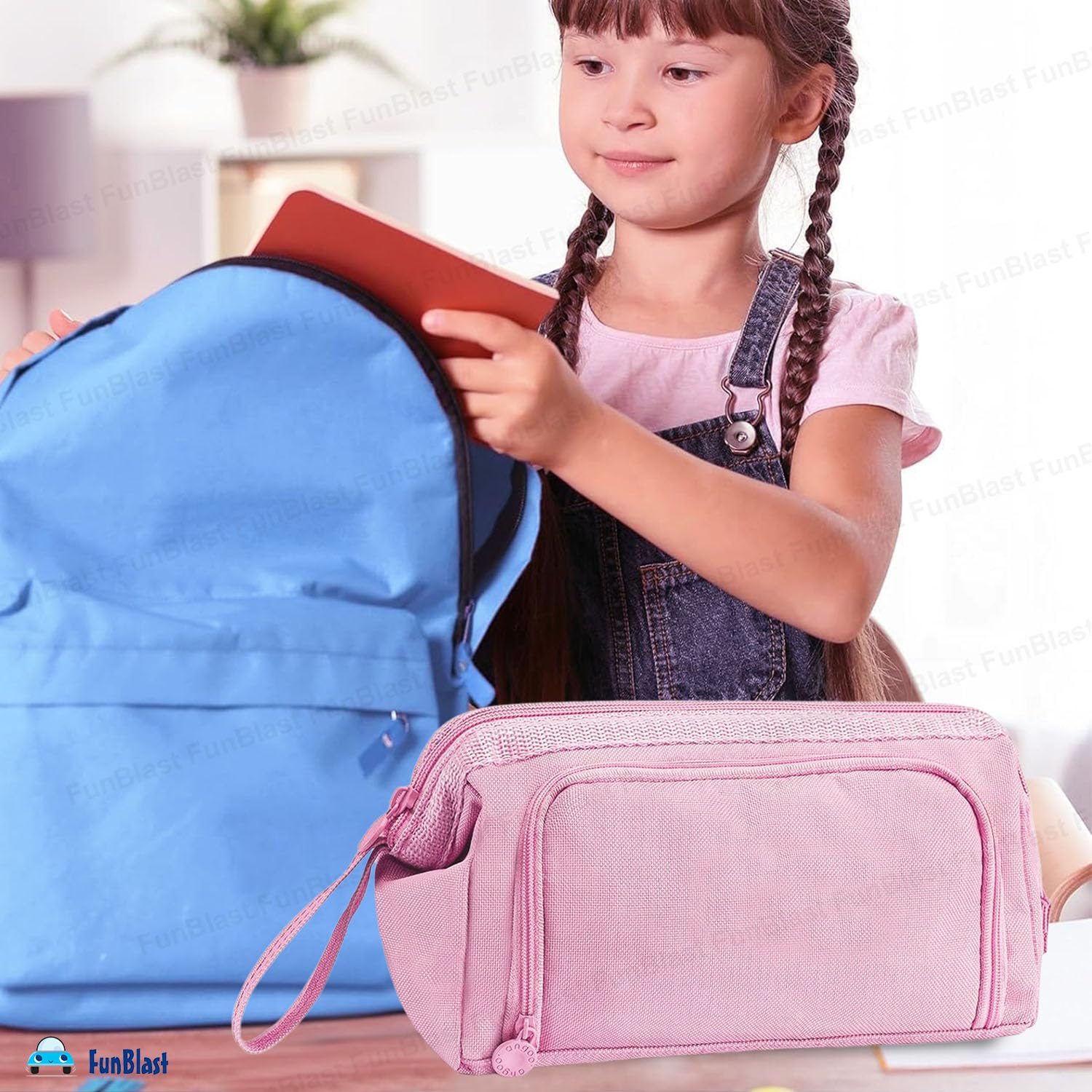 Multipurpose Zipper Pencil Pouch for Kids (Pink)