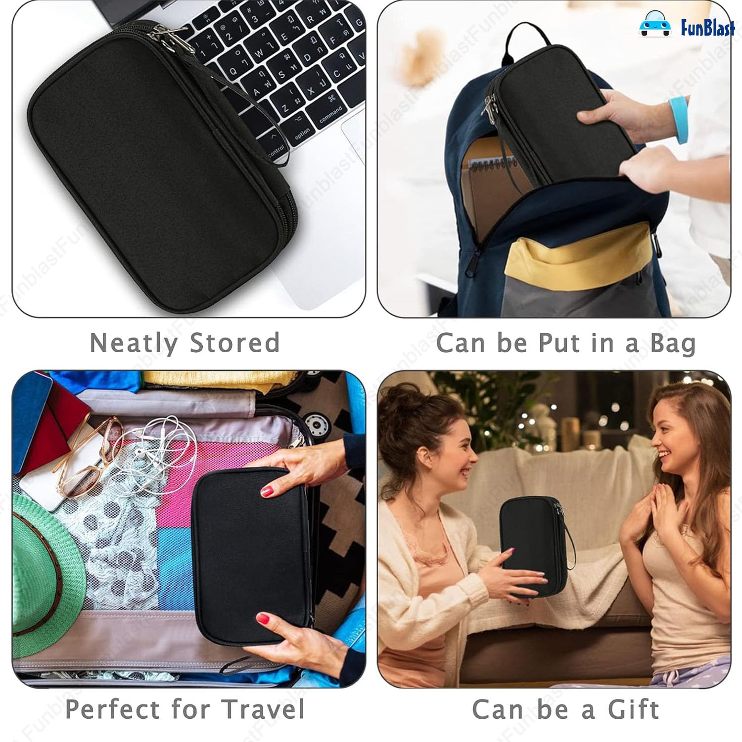 Travel Organizer Pouch with Mesh Pockets for Men and Women(Black)