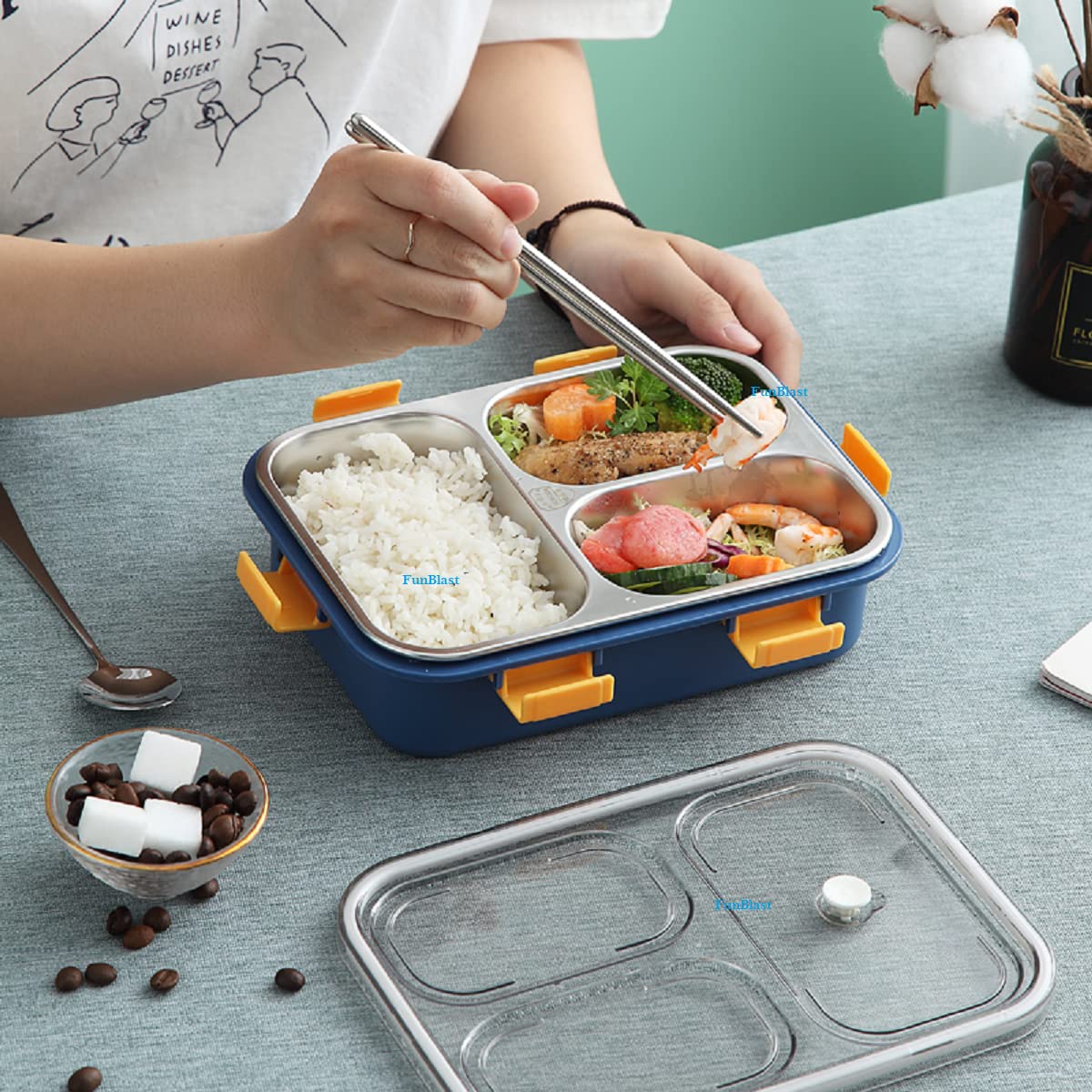 Lunch Box - Stainless Steel Lunch Box for Kids, Tiffin Box, Lunch Box with Spoon and Fork, Lunch Box for Kids, Lunch Box for Office Women and Men, Bento Lunch Box