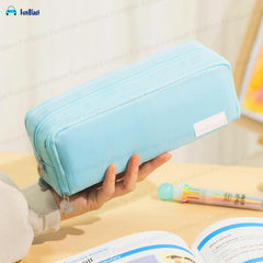 Multi-Compartment Canvas Stationery Organizer Pouch for Kids (Sky Blue)