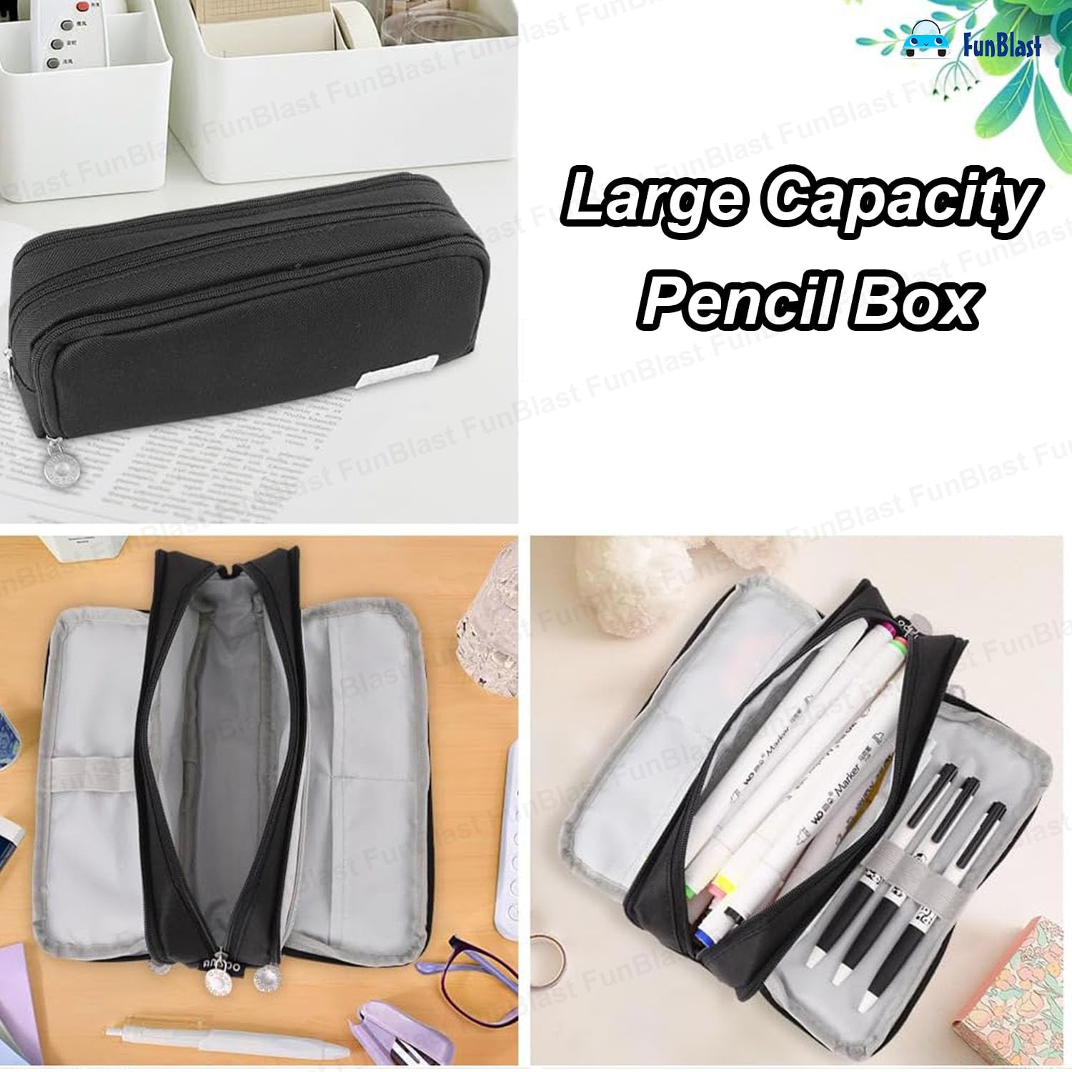 Multi-Compartment Stationery Organizer Pouch for Kids (Black)