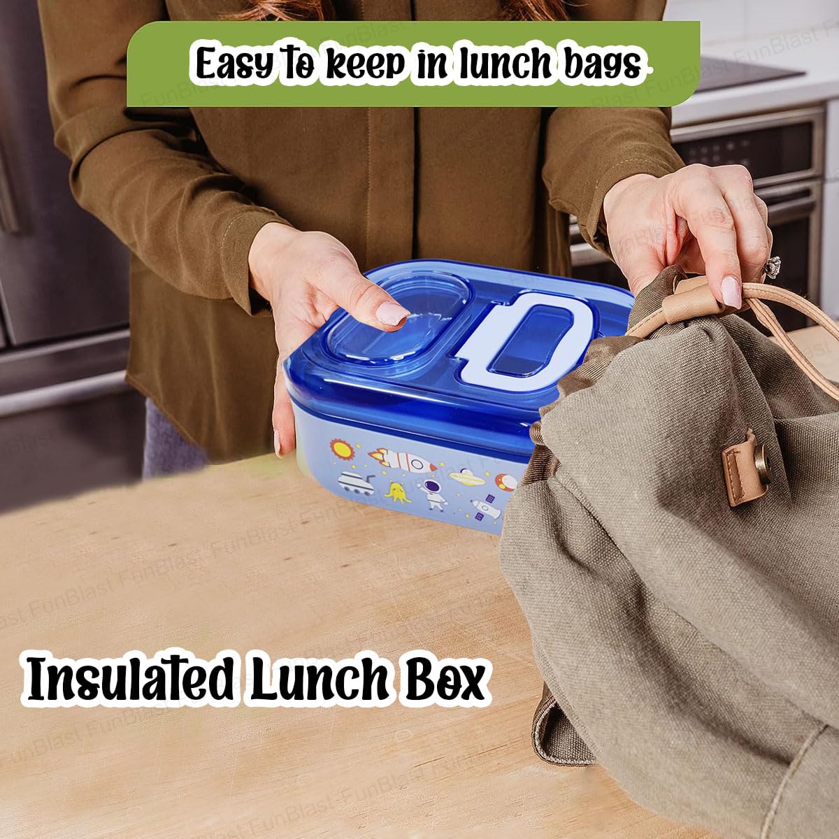 Astronaut and Space Theme Lunch Box with Spoon and 10 Color Ball Pen, Lunch Box for School Kids, SS304 Lunch Box, Air-Tight Lunch Box, Insulated Lunch Box