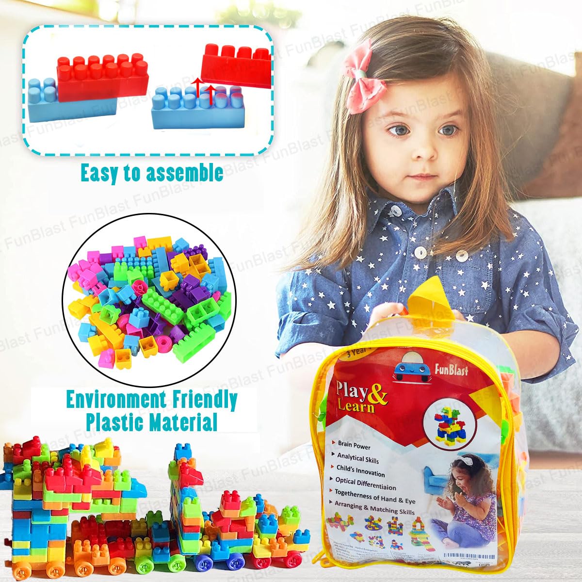 DIY Plastic Building Blocks for Kids Puzzle Games for Kids, Toys for Girls & Boys – 250+ Blocks with 38 Wheels