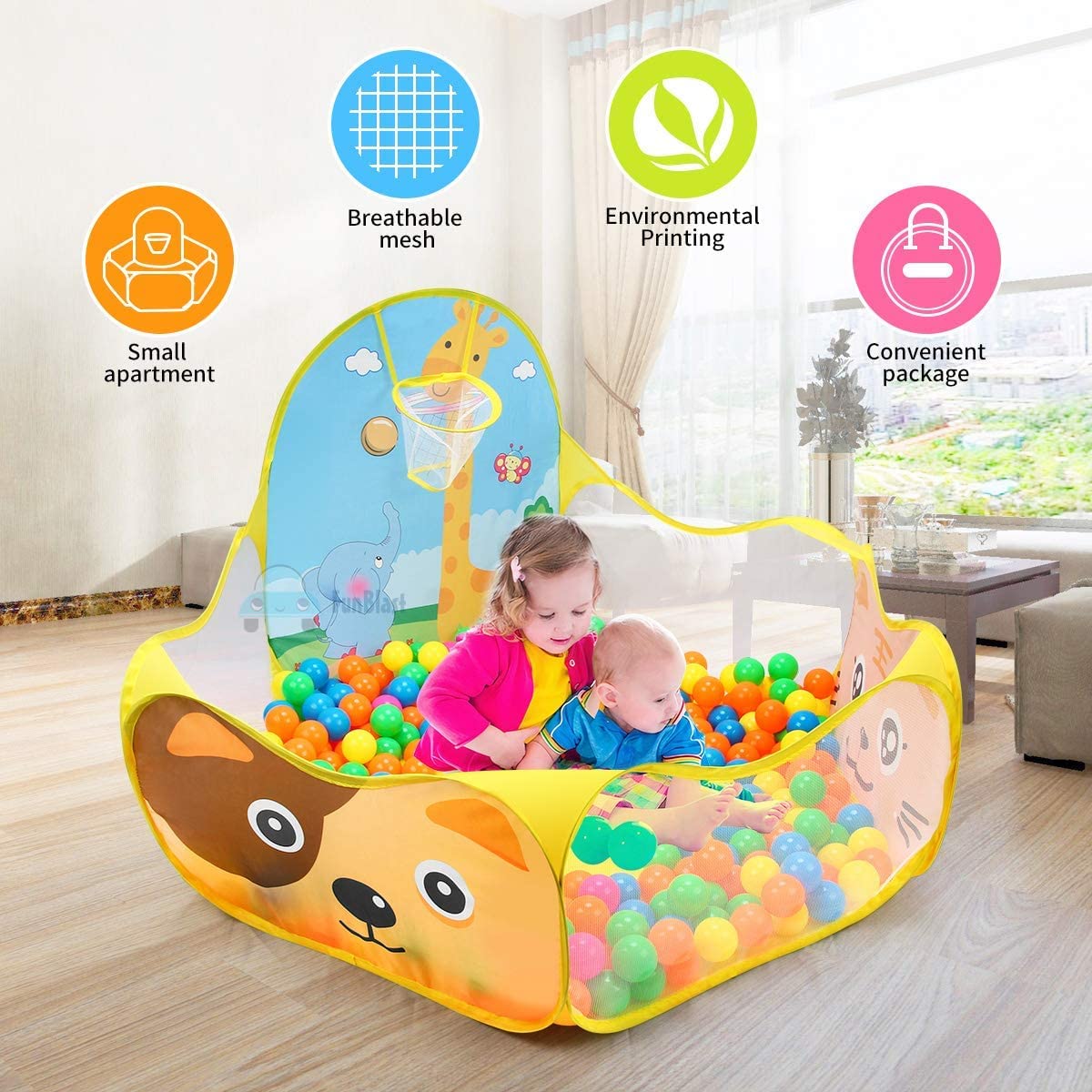 Large Size Ball Pool for Kids, Foldable Square Zoo Ball Pool Play Tent Kids, Playground Tent House with 50 Balls – Ball Pool Game for 2-5 Years Old Kids, Boys, Girls