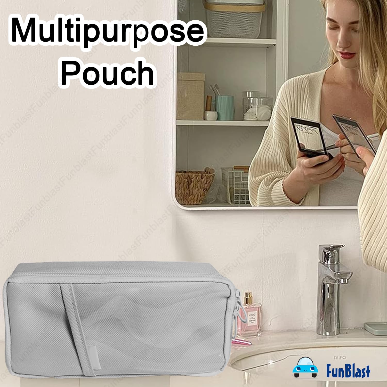 Multipurpose Zipper Pencil Pouch for Kids & Adults  (Grey)