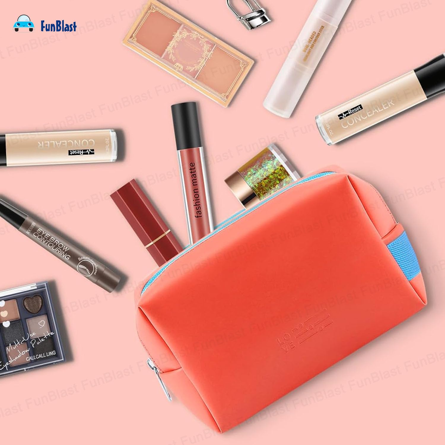 Multipurpose Cosmetic Pouch with Zipper Lock for Girls & Women (Orange)
