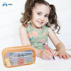 Portable Pencil Pouch with Zipper Closure for Kids (Beige)