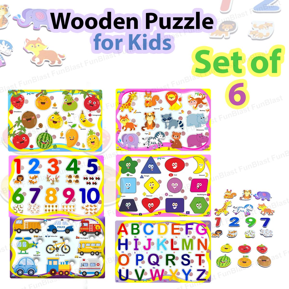 Alphabet Puzzles - 3D Wood Alphabet / Number / Shape Puzzle Set