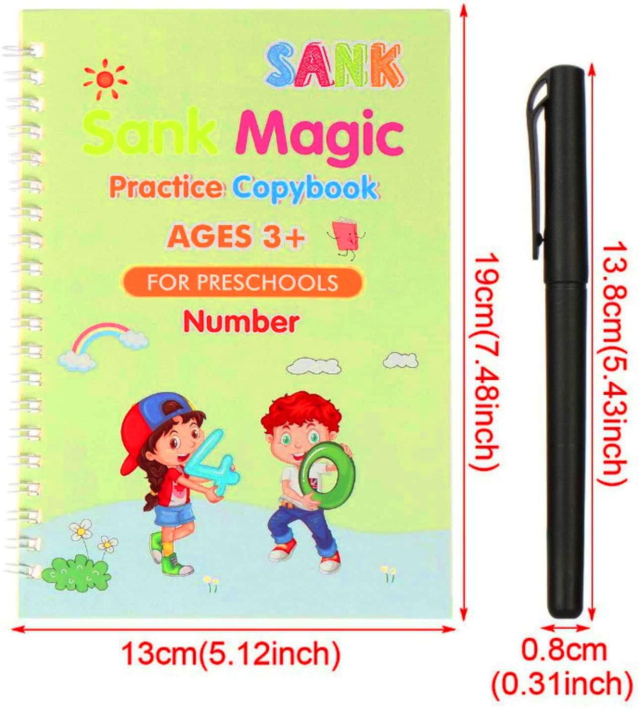 Sank Magic Practice Copybook, (Set of 4 Book + 10 Refill) Tracing Practice Book with Pen, Magic Calligraphy Set Practical