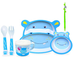 Bamboo Fiber Feeding Tableware Set for Kids – Hippo Design Bamboo Fiber Plate, Bowl, Cup, Spoon and Folk Kids Feeding Set