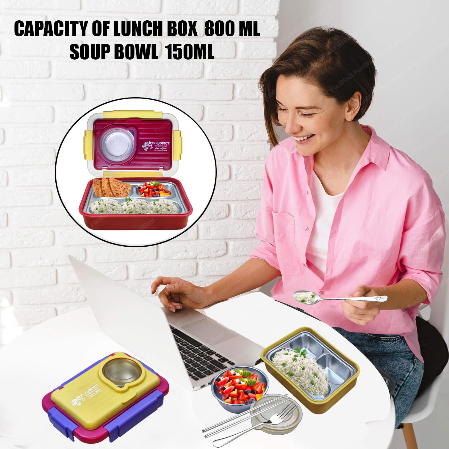 Lunch Box for Kids – Stainless Steel Lunch Box, 6 Compartment Lunch Box with Bowl, Spoon, Fork & Chopstick, Tiffin Box, Insulated Bento Lunch Box for Kids (Red)