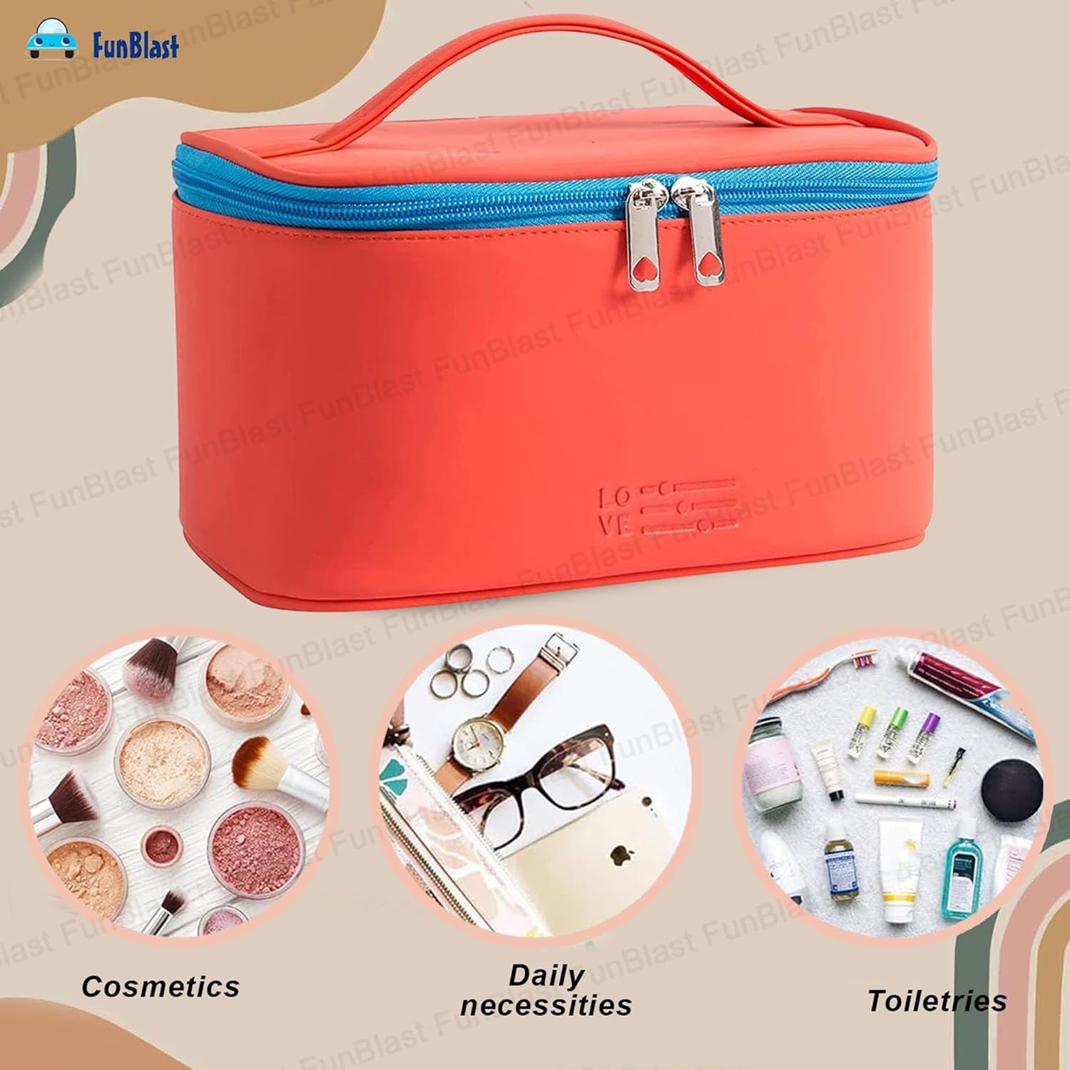 Toiletry Bag with Handle for Women (Red)
