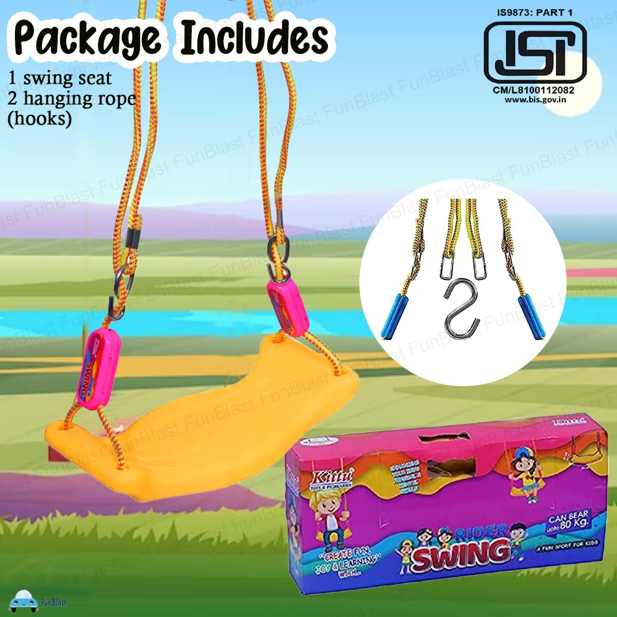 Swing for Kids – Adjustable Plastic Swing/Kid’s Jhula, Indoor and Outdoor Hanging Swing for 3+ Years Old Boys and Girls, Kid's Swing Seat with Hand Grip