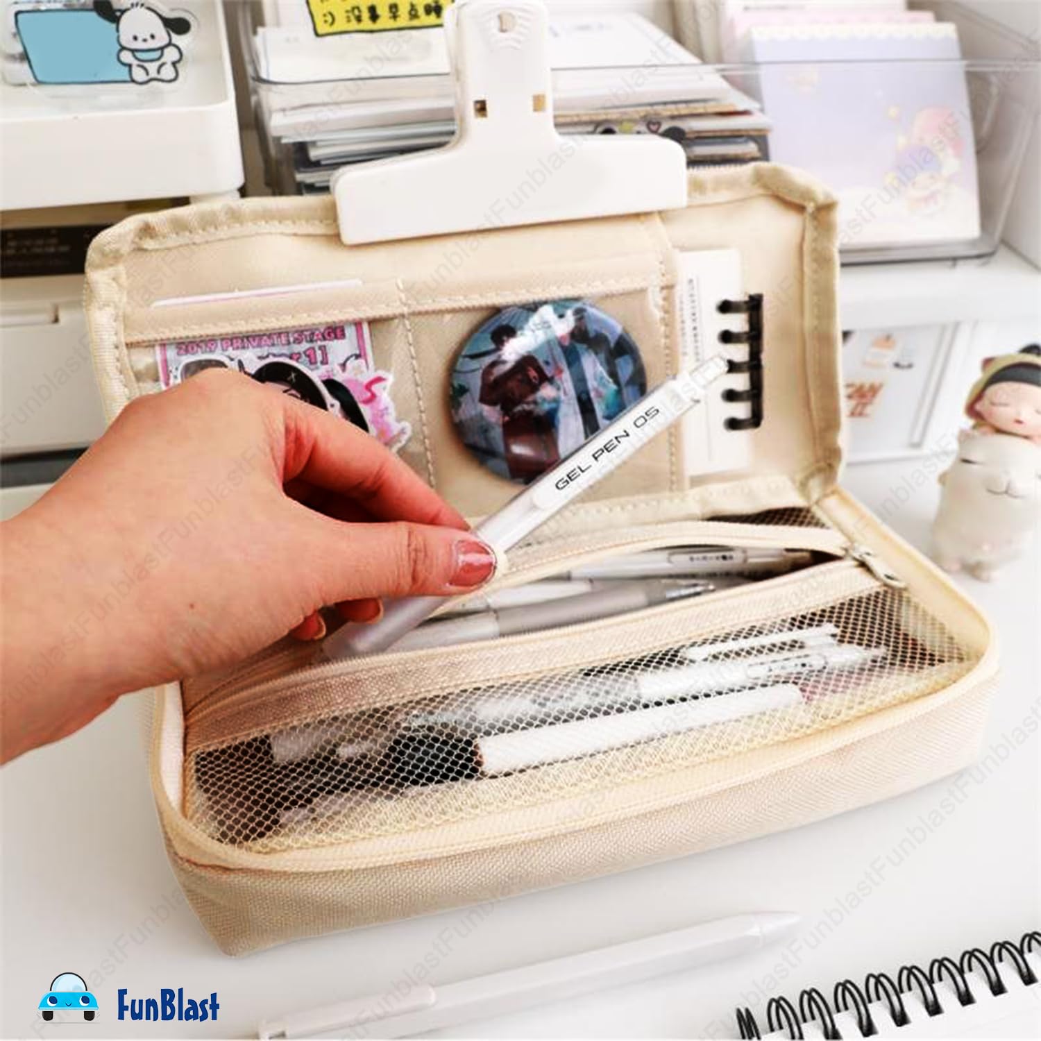 Multipurpose Zipper Pencil Pouch for Kids & Adults  (Beige)
