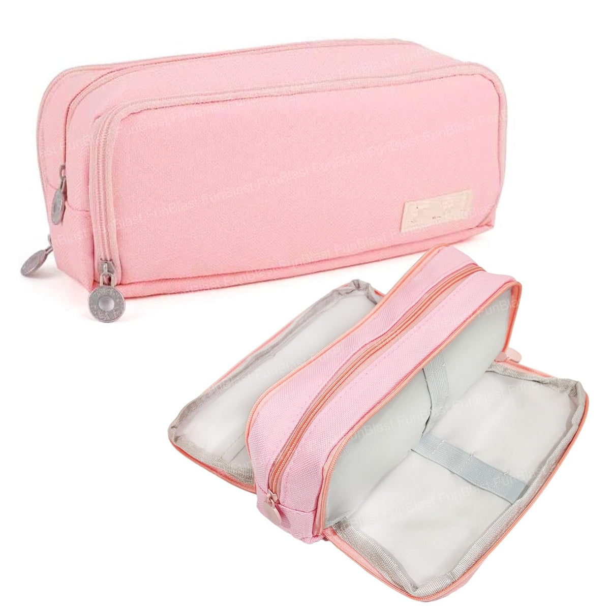 Multi-Compartment Canvas Stationery Organizer Pouch for Kids (Pink)