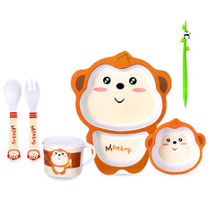 Bamboo Fibre Feeding Tableware Set for Kids – Monkey Design Bamboo Fibre Plate, Bowl, Cup, Spoon and Fork for Kids