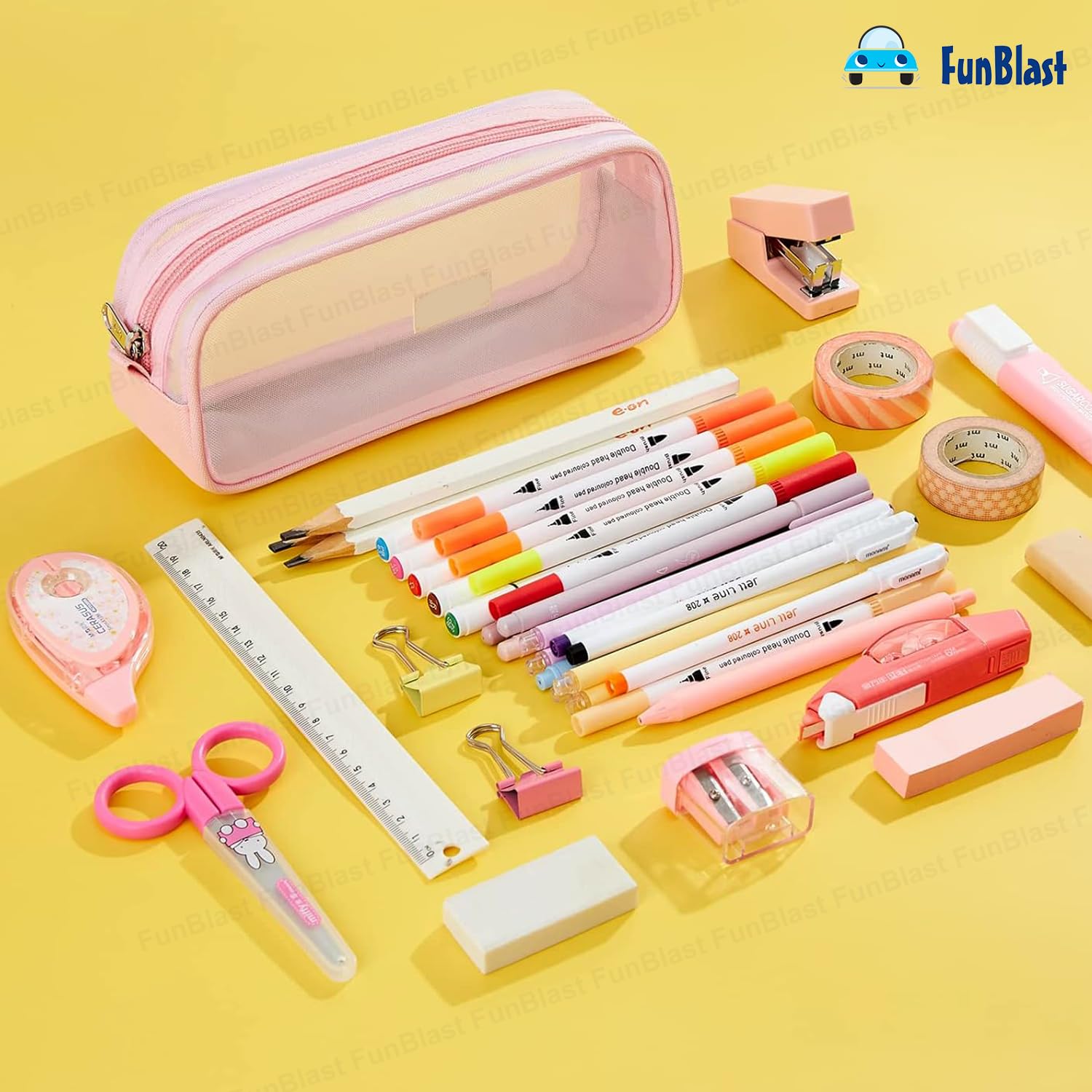 Transparent Pencil Pouch with Zipper Closure for Students (Pink)