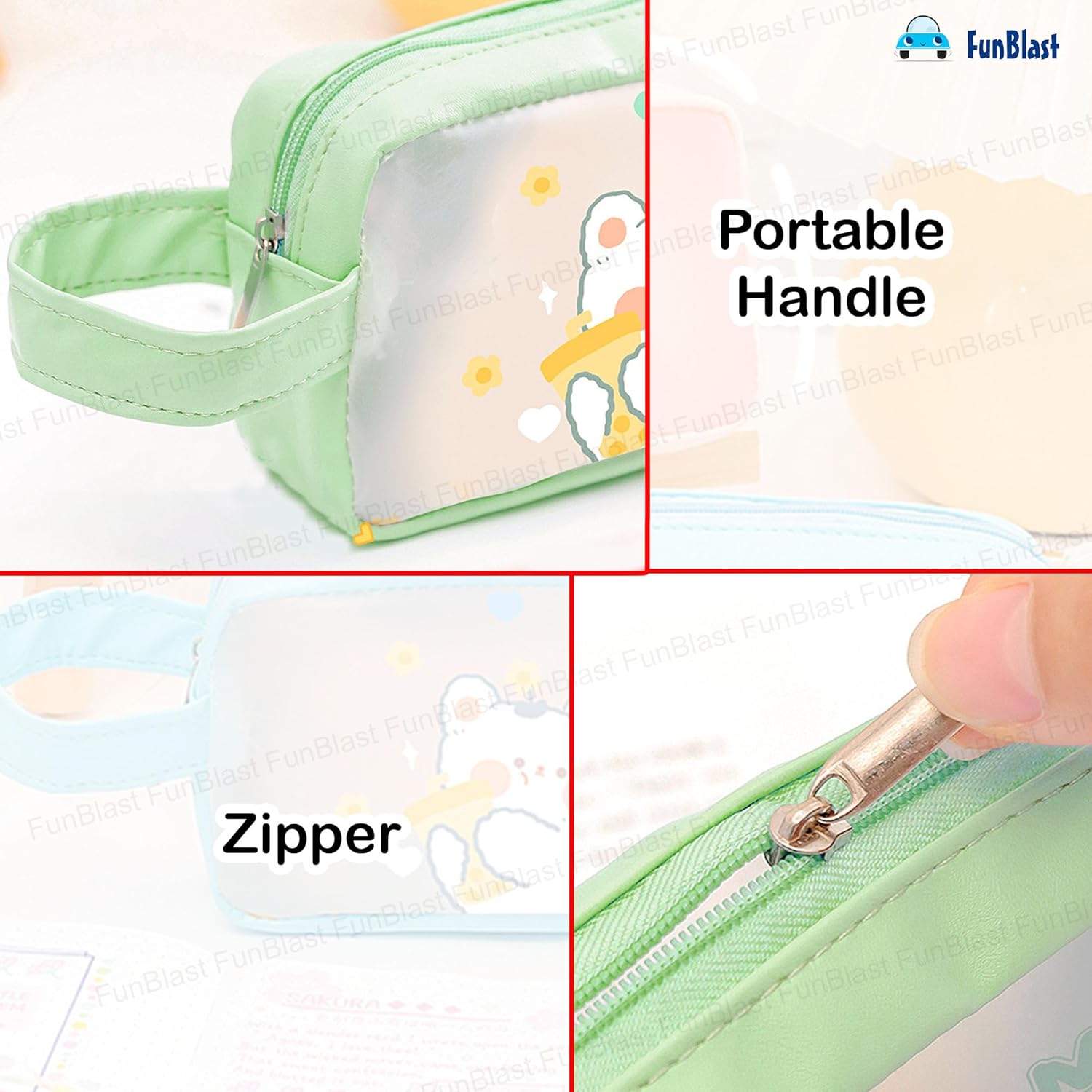 PVC Pencil Pouch with Zipper Closure (Green)