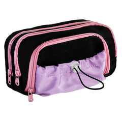 Kawaii Pencil Pouch With Drawstring Pocket  (Black-Pink)