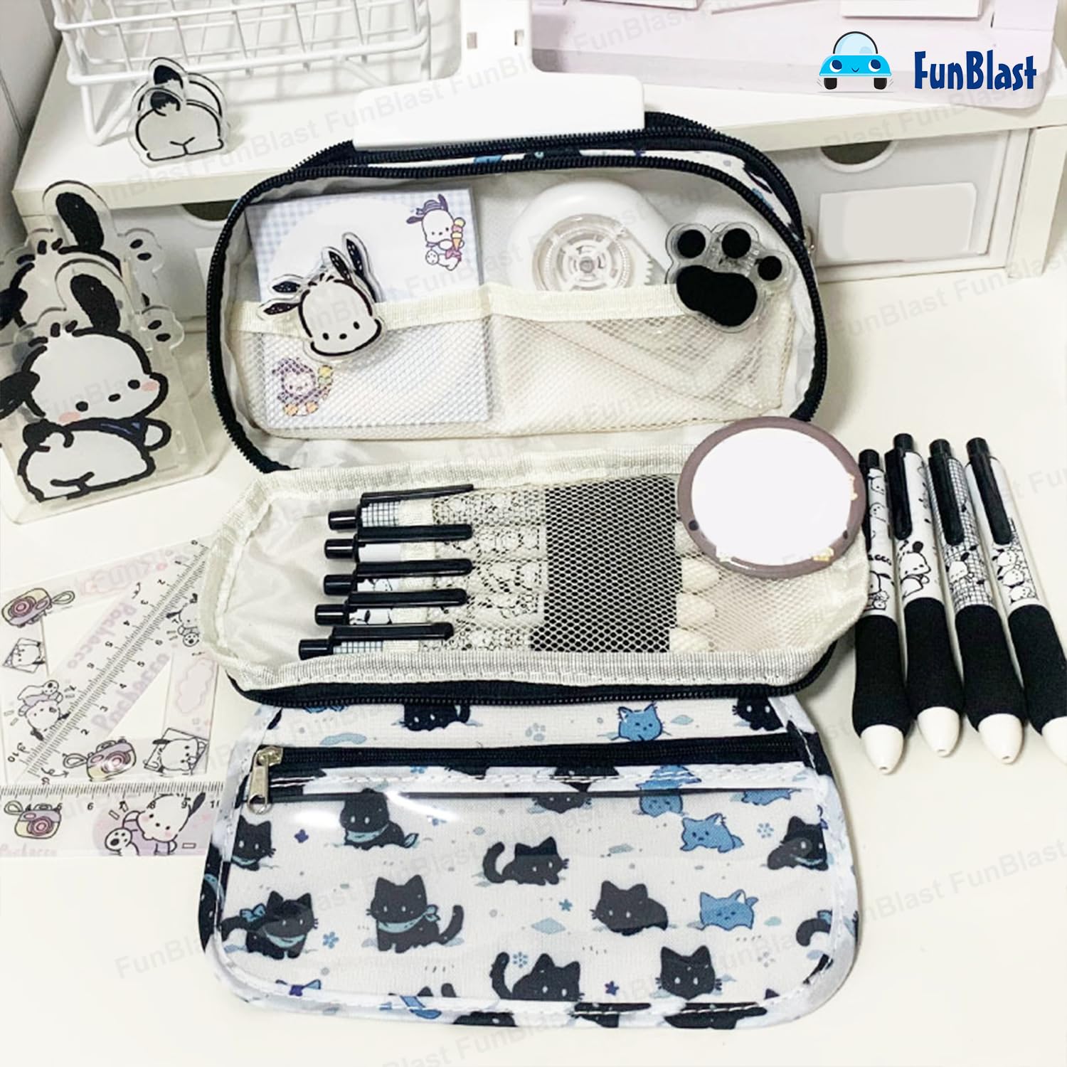Cat Print Stationary Organizer Pouch for Kids & Adults