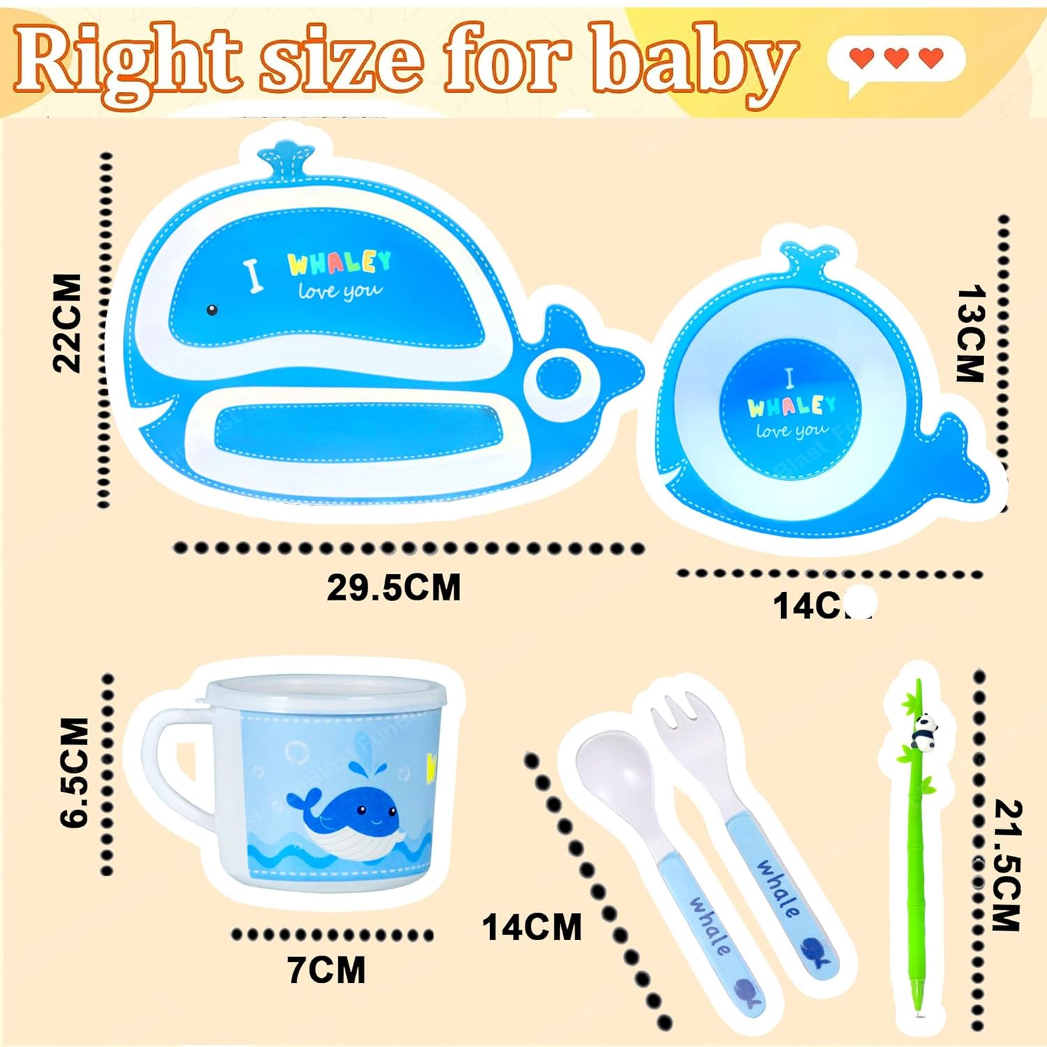 Bamboo Fiber Kids Tableware Dinner Set, Plate Bowl Cup Fork and Spoon Feeding Set for Babies (5 Pc; Multicolor)