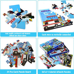 Jigsaw Puzzles for Kids - Emergency Rescue Jigsaw Puzzles for Kids and Police Team Jigsaw Puzzle, Set of 4 Puzzles - 96 Pcs Puzzle