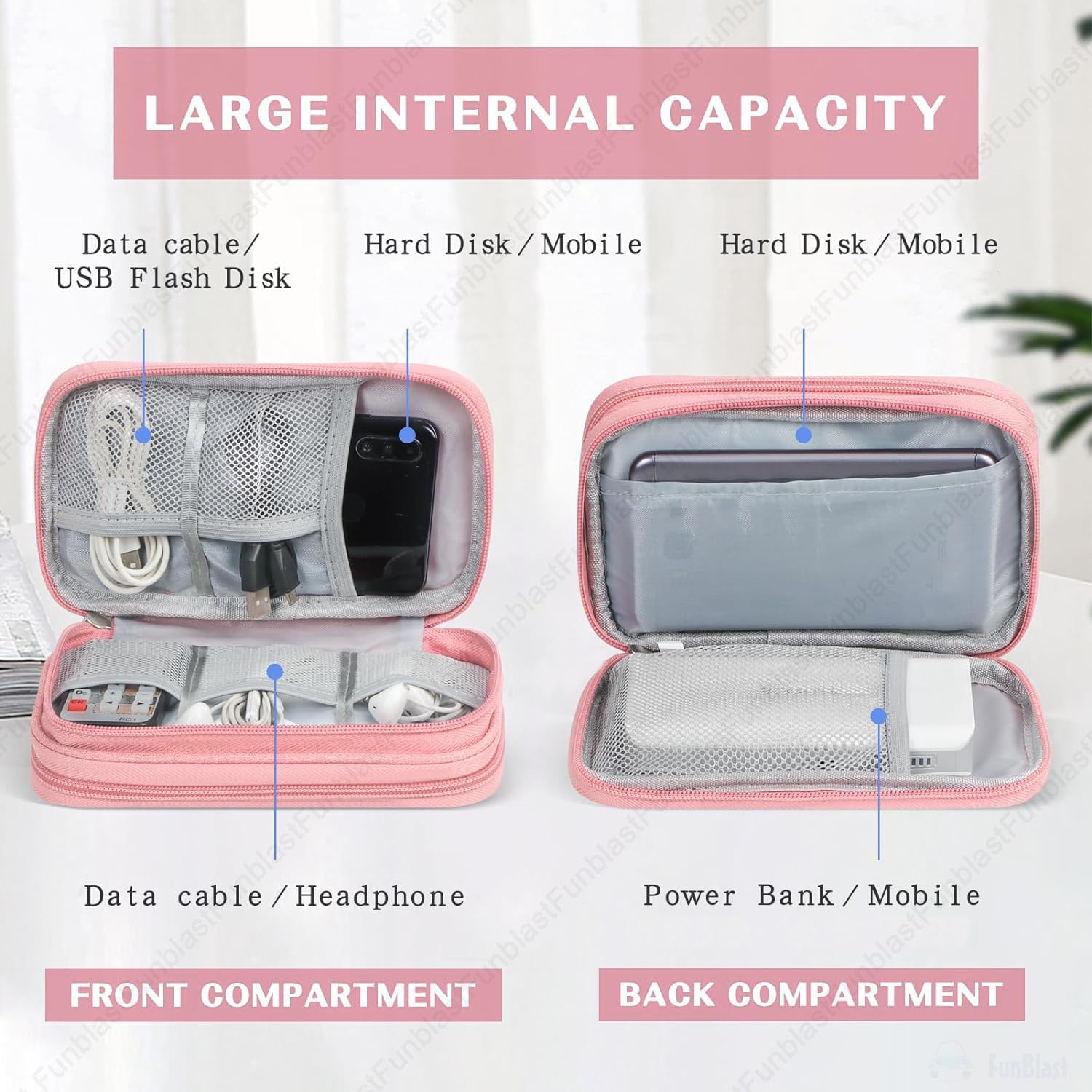 Travel Organizer Pouch with Mesh Pockets for Men and Women (Pink)