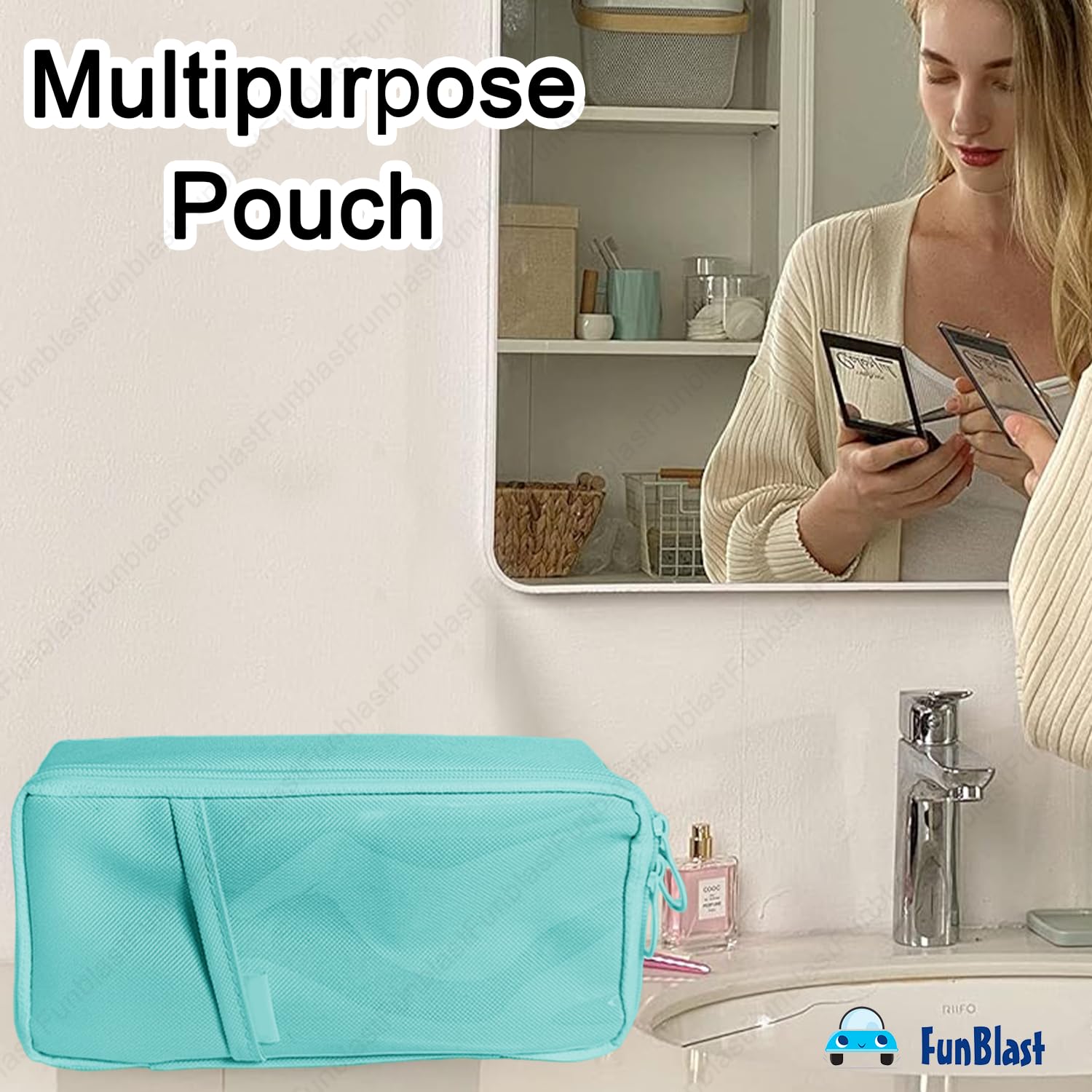 Multipurpose Zipper Pencil Pouch for Kids & Adults  (Blue)