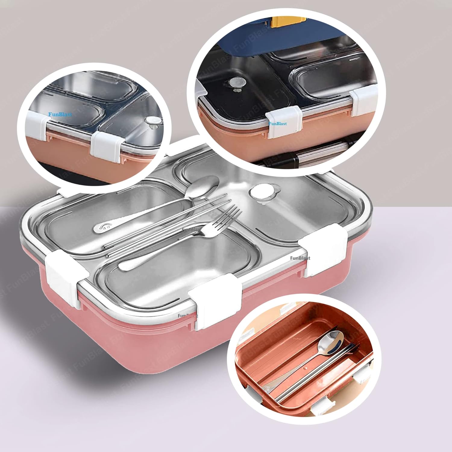 Stainless Steel Lunch Box for Kids, Tiffin Box, Bento Lunch Box with Chopstick Spoon & Fork, Insulated Lunch Box (Not Leak-Proof - for Dry Foods Only)
