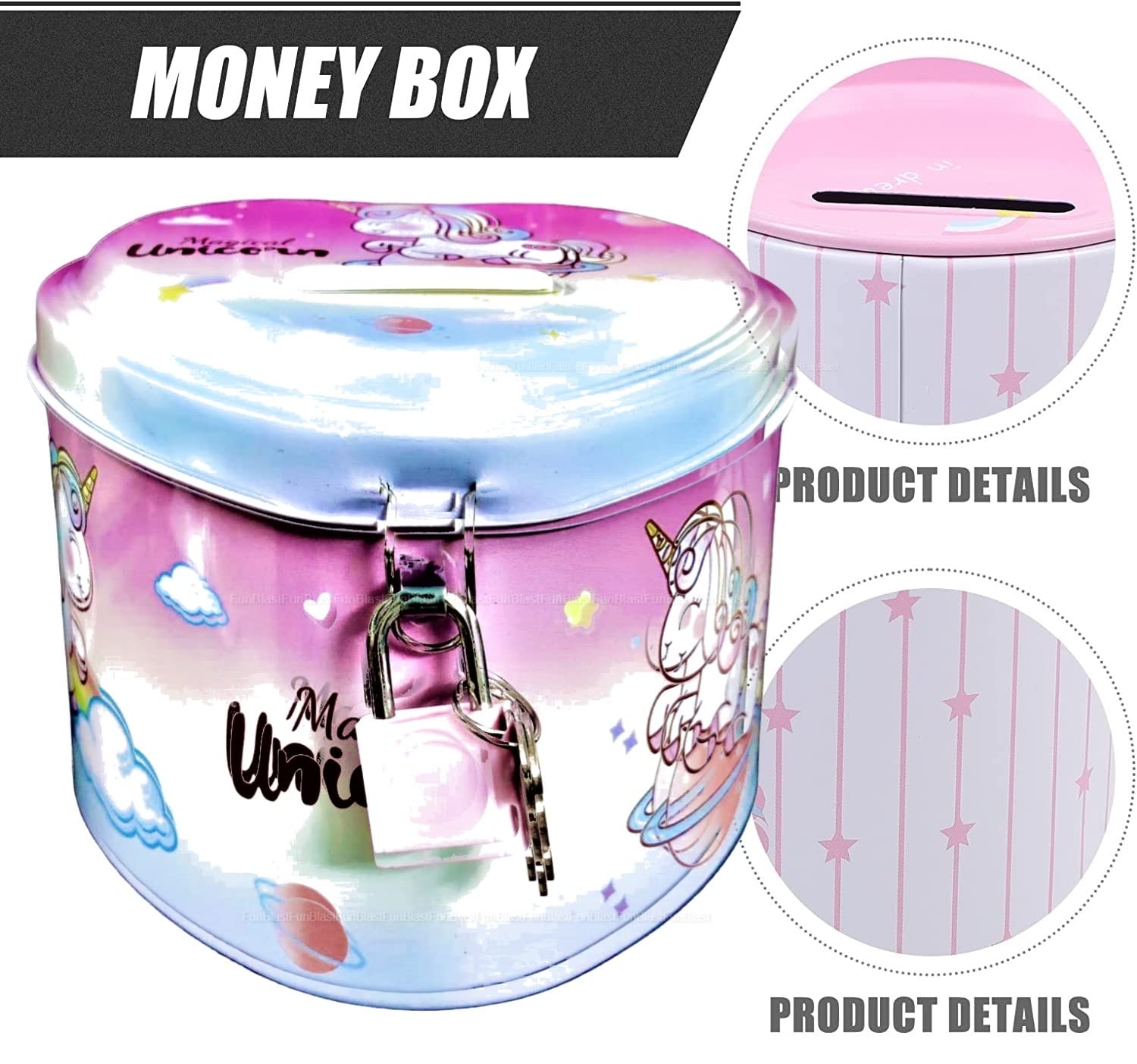 Piggy Bank for Kids – Space Money Saving Tin Coin Bank with Lock and Key – Birthday Return for Boys & Girls, Money Bank, Coin Box for Kid