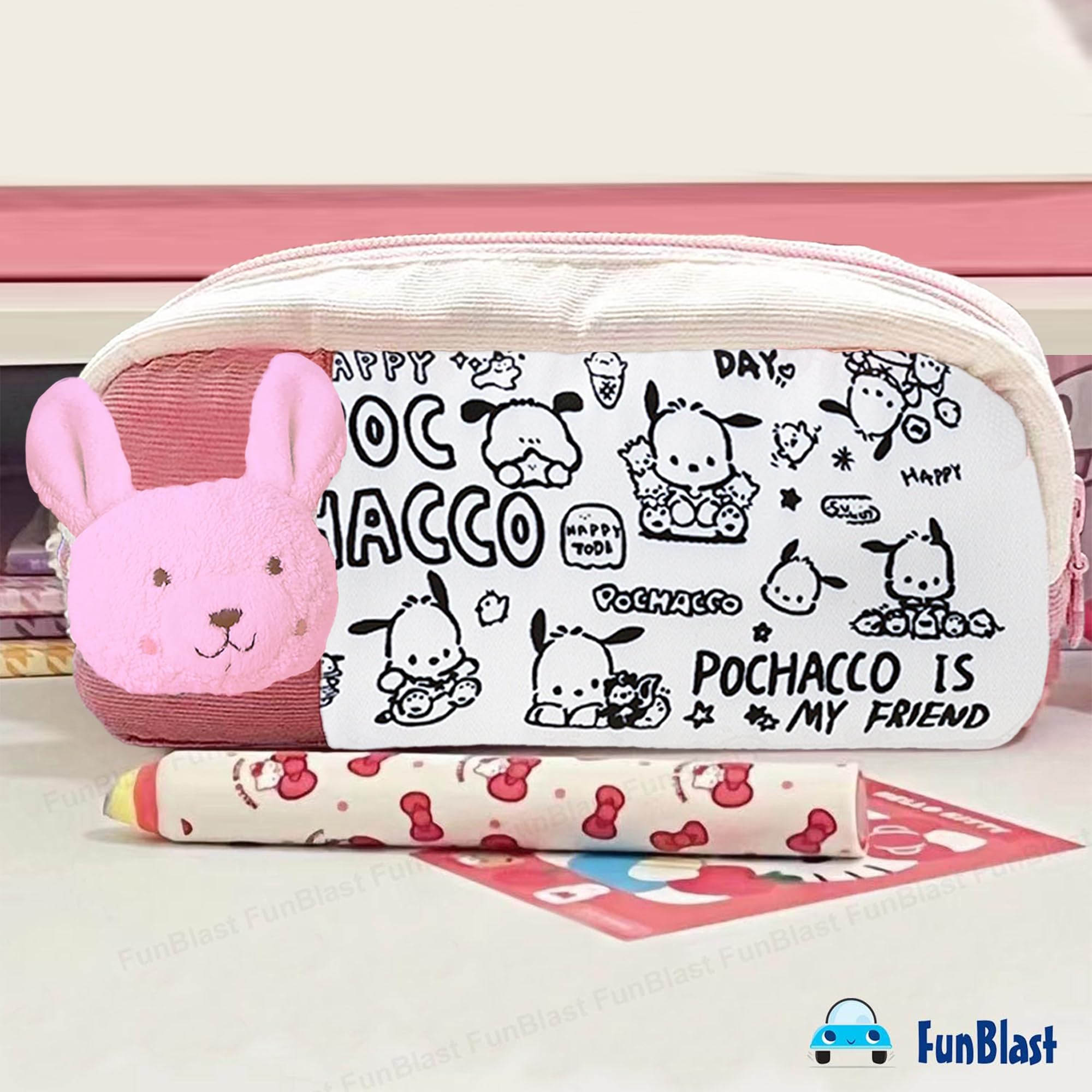 Cartoon Design Multipurpose Zipper Pouch for Kids (Pink)