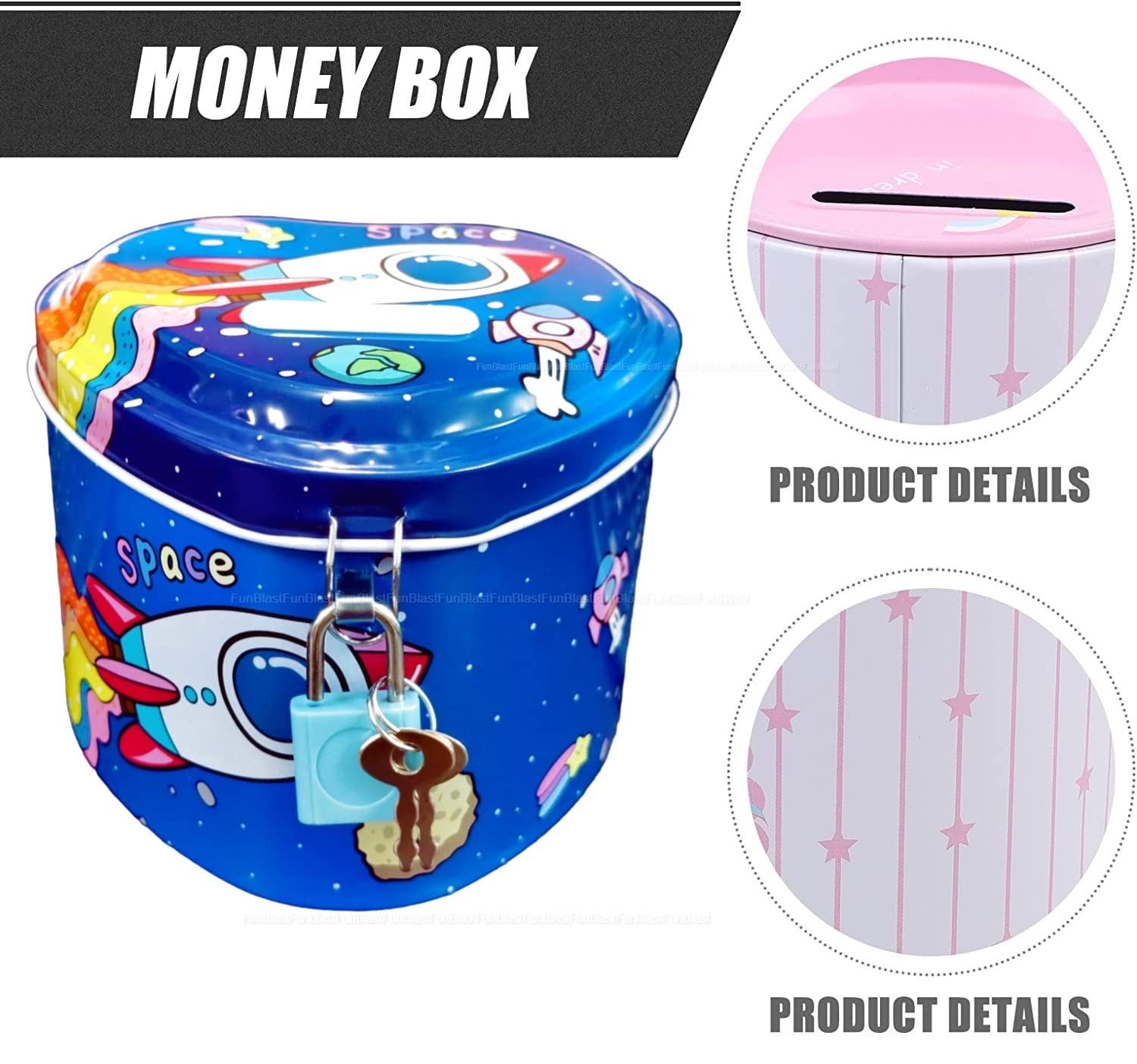 Piggy Bank for Kids – Space Money Saving Tin Coin Bank with Lock and Key – Birthday Return for Boys & Girls, Money Bank, Coin Box for Kid