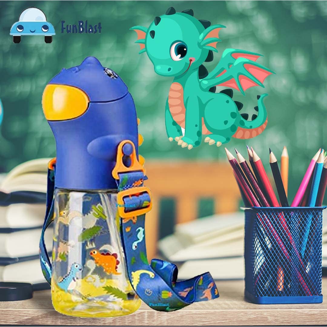 Dinosaur Water Bottle for Kids – Cartoon Design Anti-Leak Tritan Water Bottle for Kids, Water Bottle with Sipper, School Water Bottle for Kids – 560 ML