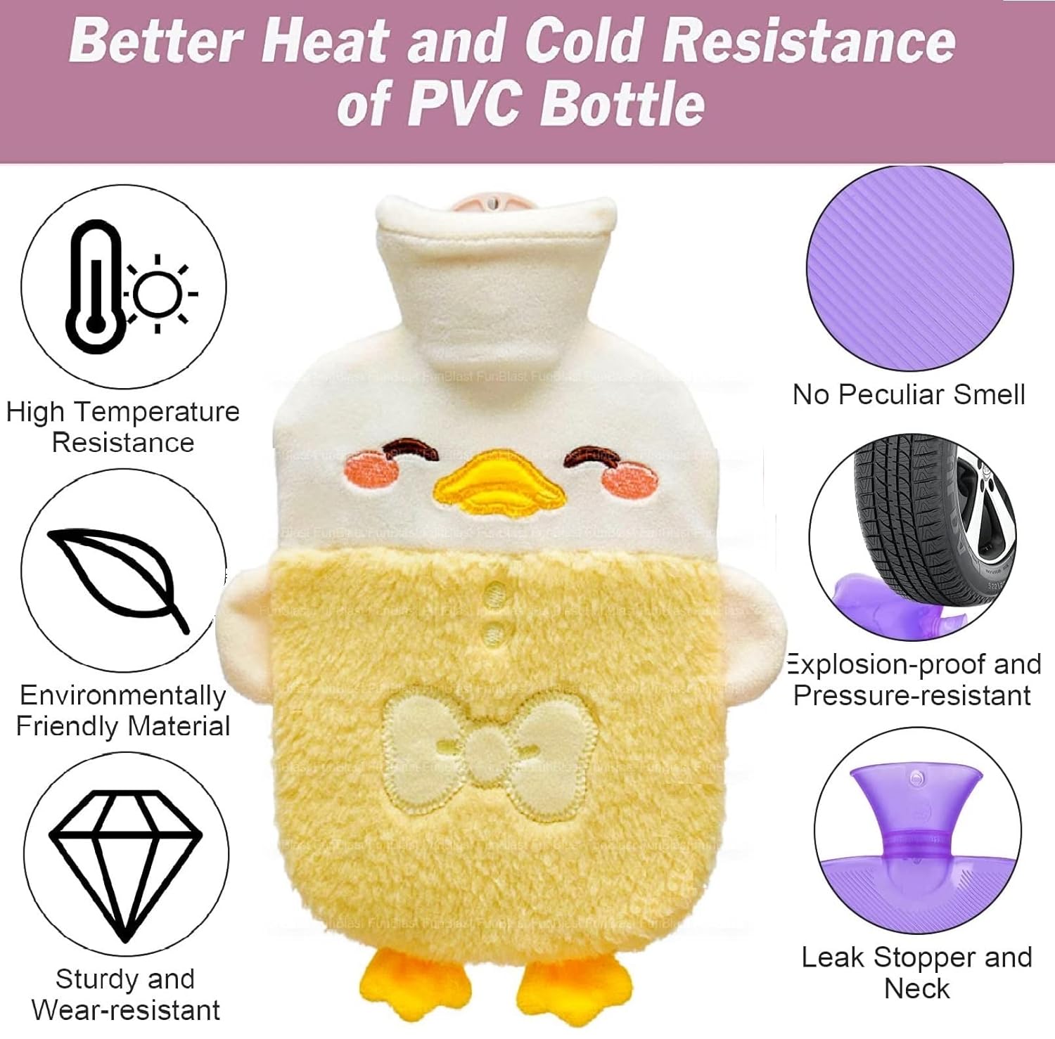 Hot Water Bag with Cute Cartoon Design Soft Cover for Pain Relief