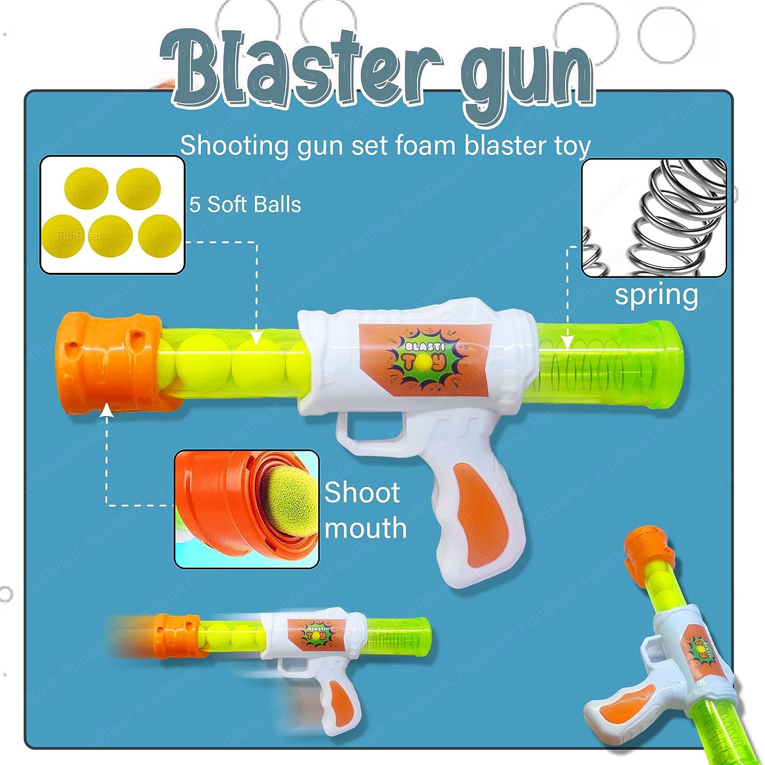 Shooting Ball Gun Air Pressure Foam Balls Shooting Gun Toy Set, Soft Ball Air Shooting Gun, Toy Gun Set with 5 Soft Balls for Kids, Boys and Girls