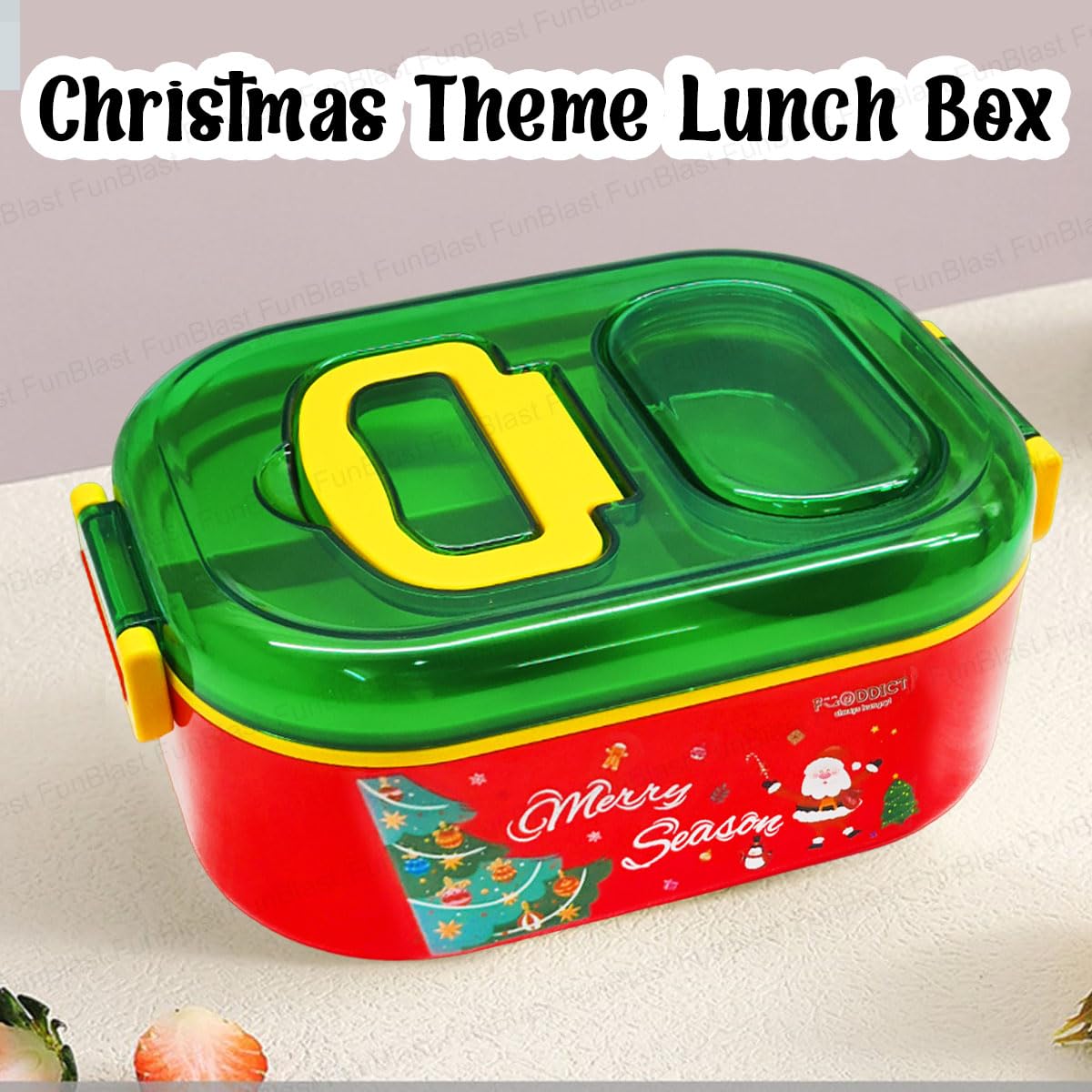 Christmas Theme Lunch Box with Spoon and Christmas Tree Key Ring, Lunch Box for School Kids, SS304 Lunch Box, Tiffin Box for School, Insulated Lunch Box