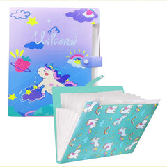 Unicorn File Folder with Button Lock – Pack of 2 Pcs Unicorn Theme Certificates Holder with 6 Pockets, Office Documents File, Expandable Folders for Documents (Pack of 2)