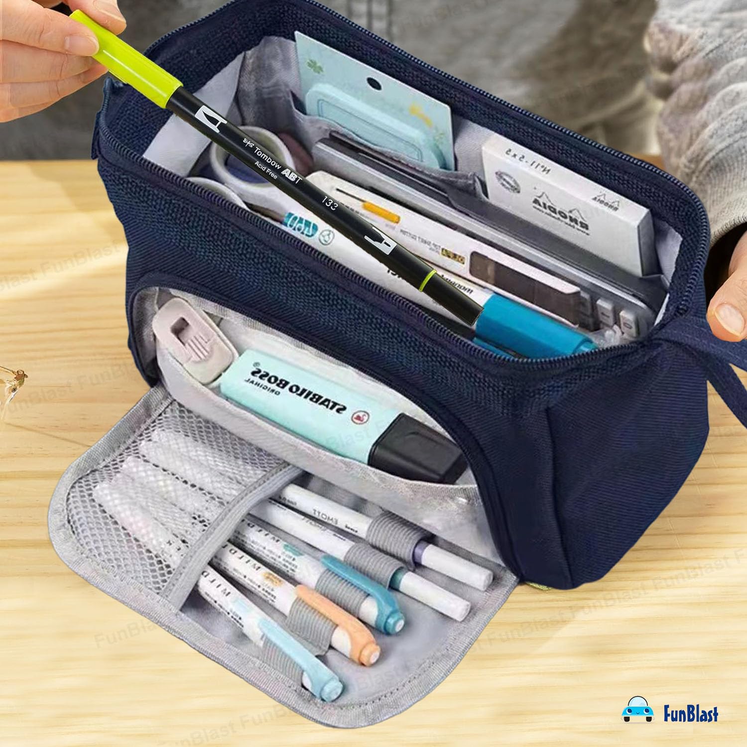 Multipurpose Zipper Pencil Pouch for Kids (Navy Blue)