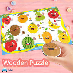 Set of 6 Puzzles Wooden Puzzle for Kids, Wooden Colorful Learning Educational Board for Kids Includes ABC, 123, Fruits, Numbers, Animals, Vehicles, Alphabet