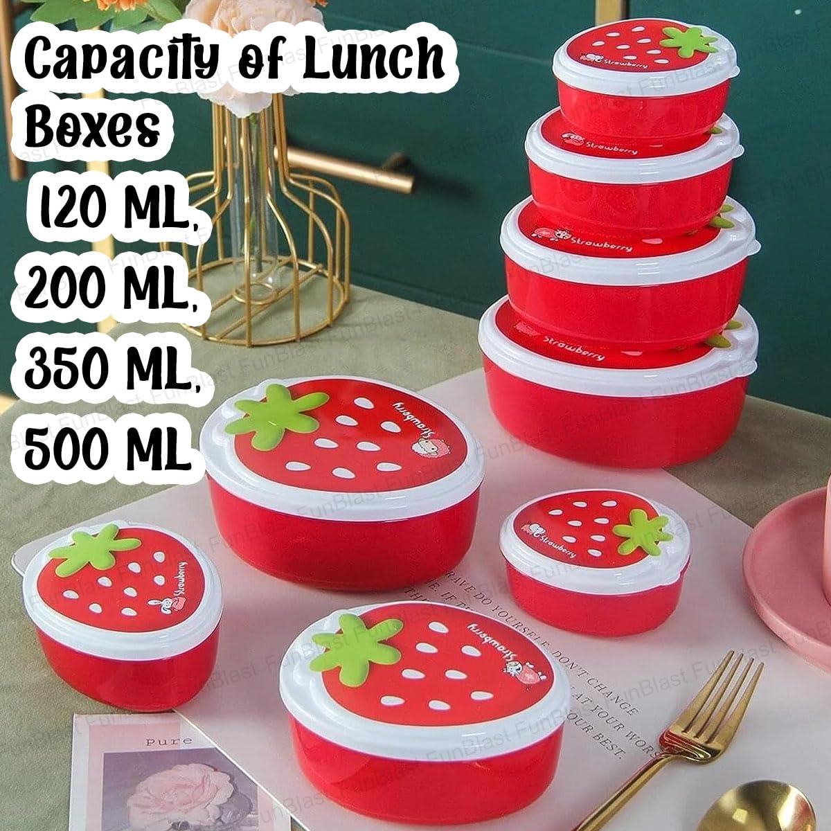 Strawberry Shape Lunch Box for Kids - Pack of 4 Pieces