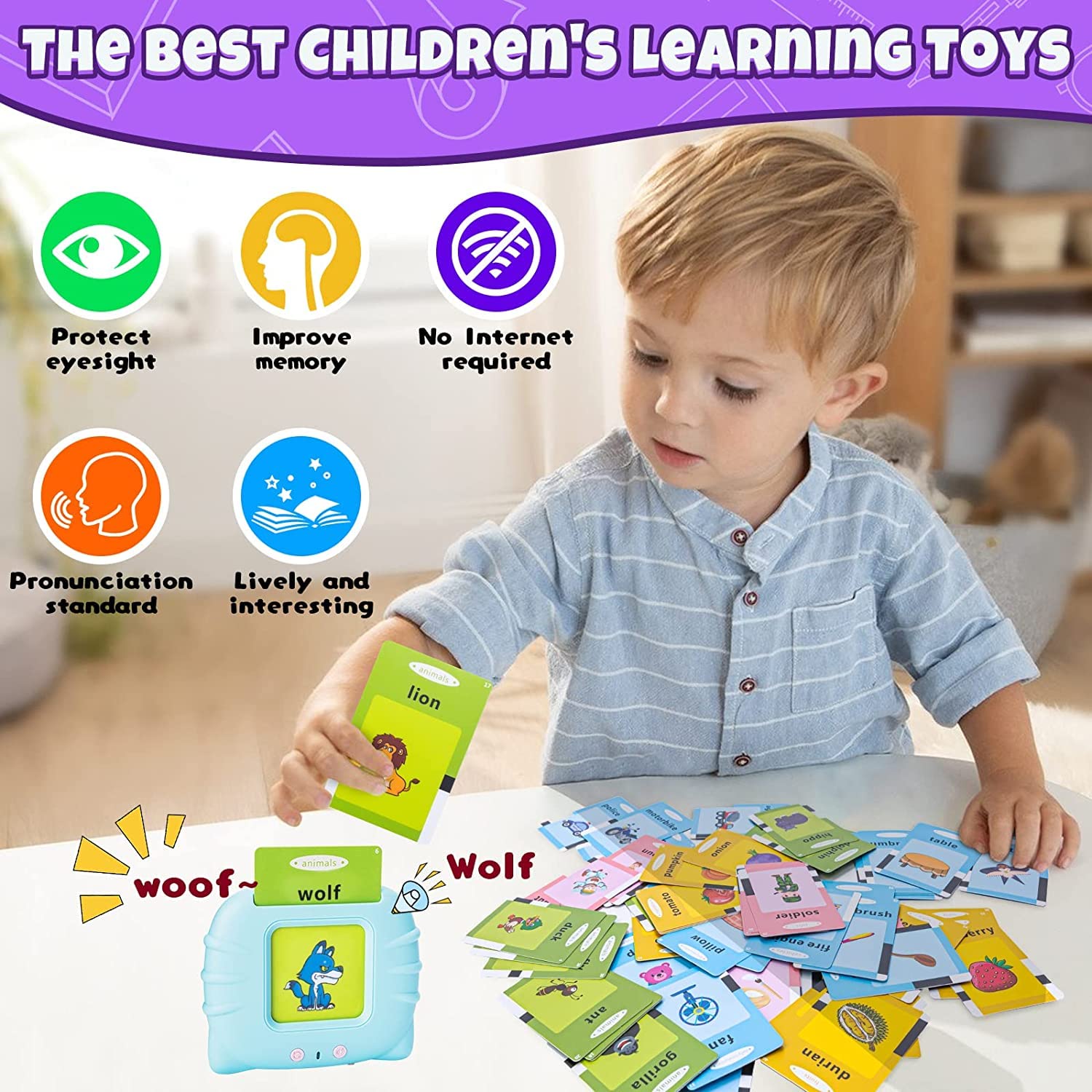 Talking Flash Cards, Learning Toys for Kids, Talking English Flash Cards, Learning Interactive Educational Toys for 2-4 Year Old Boys, Return Gifts for Kids -112 Double Sided Card