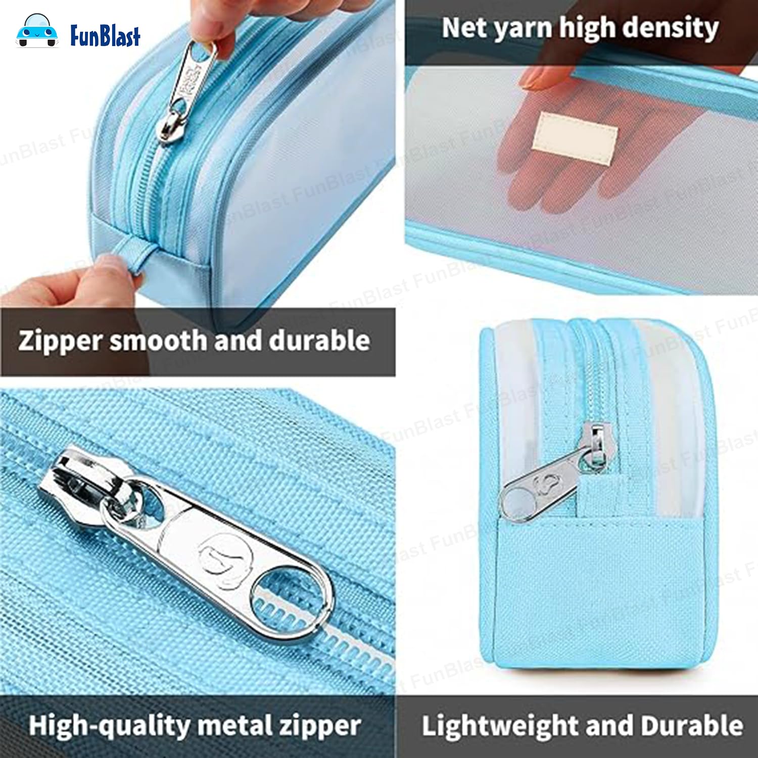 Transparent Pencil Pouch with Zipper Closure for Students (Blue)