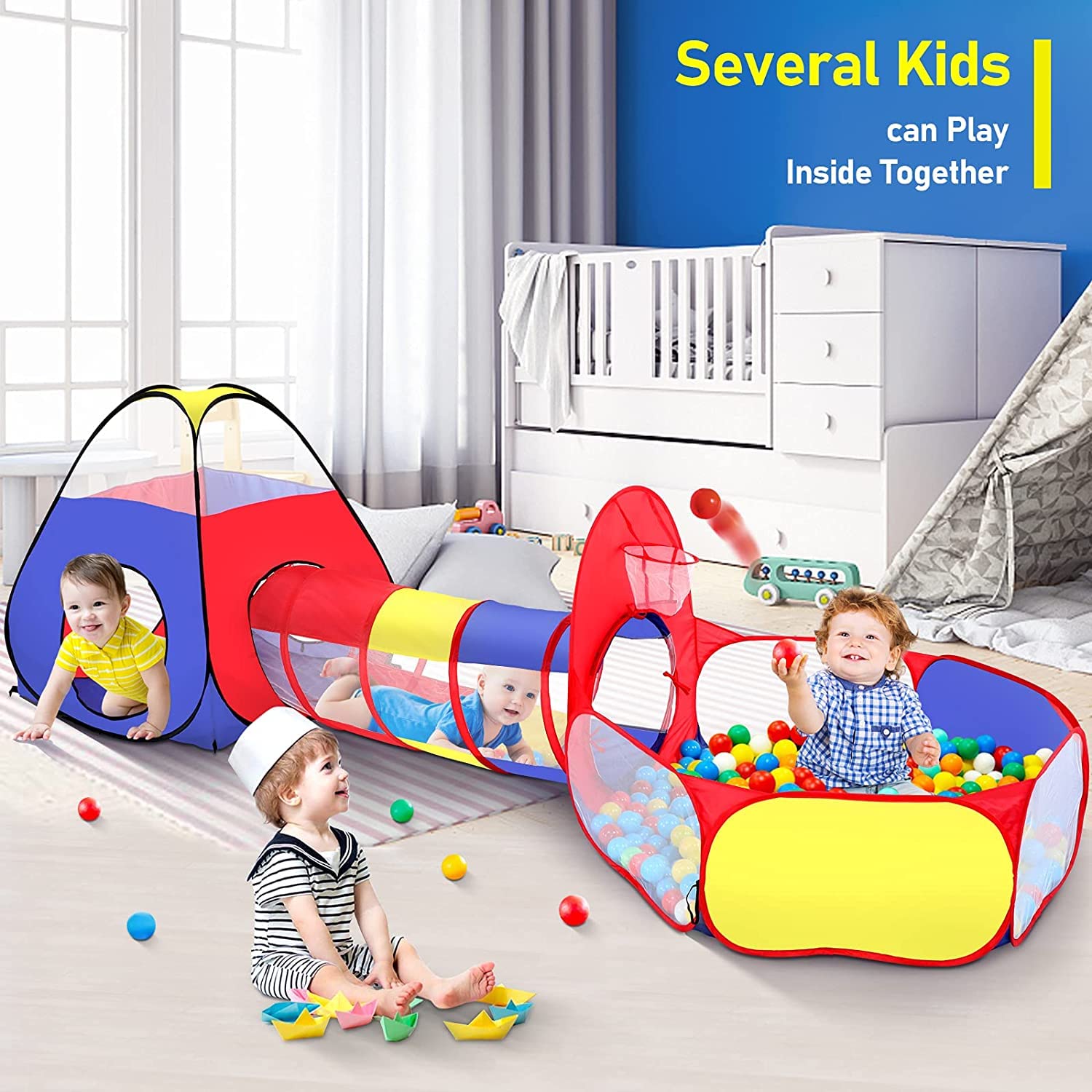 Ball Pool for Kids - Tunnel Tent House for Kids - Tunnel for Kids, Kids Play Tent House, Tunnel Ball Pool for Kids, Ball Pit with Balls for Kids, Ball Pool Tent Theme - 25 Balls