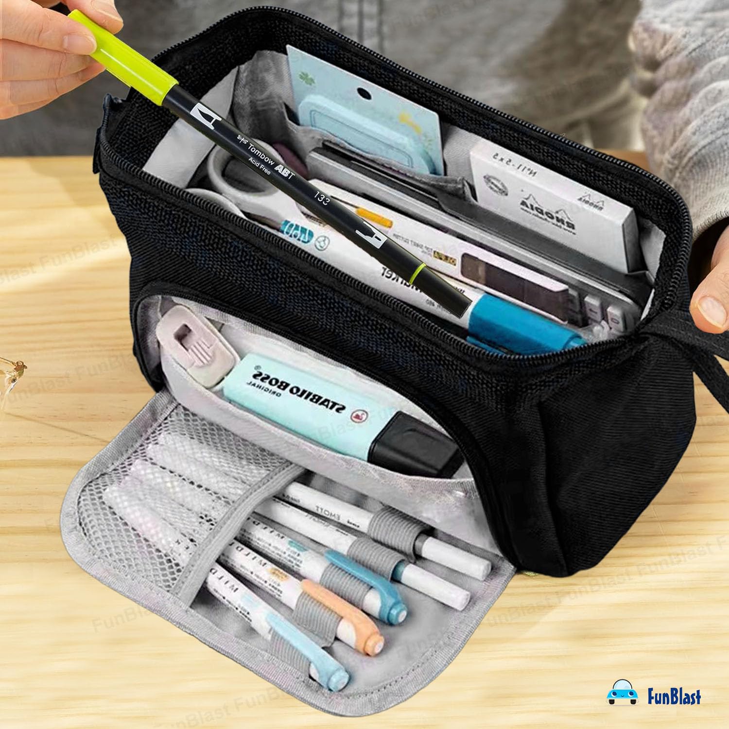 Multipurpose Zipper Pencil Pouch for Kids (Black)