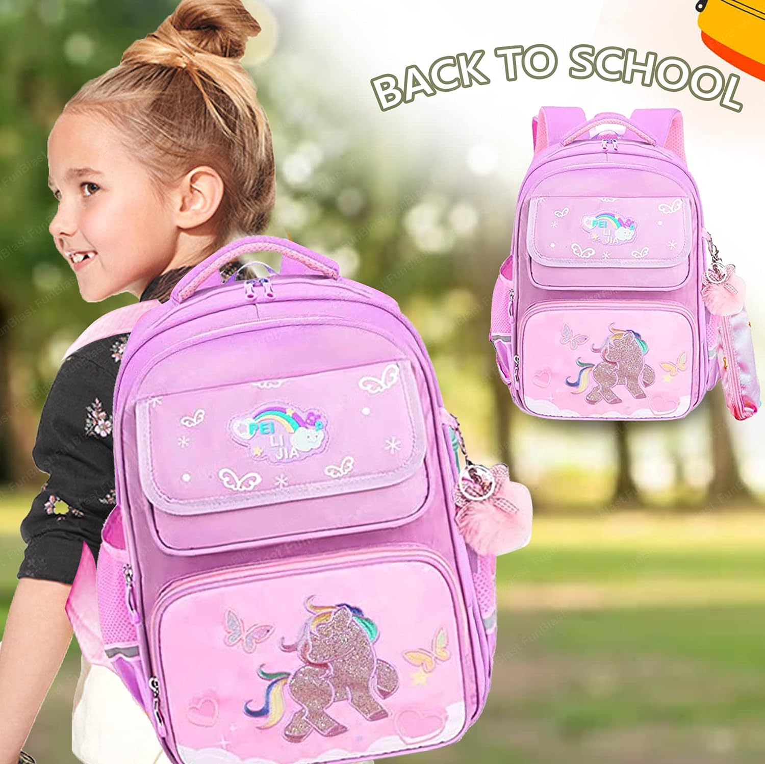 Unicorn Backpack for Children - School Bag for Student, Orthopedic School Bags, Lightweight Large Capacity Bag for Boys Girls Kids, Travel Bag, Picnic Bag (39 X 31 X 20 CM)