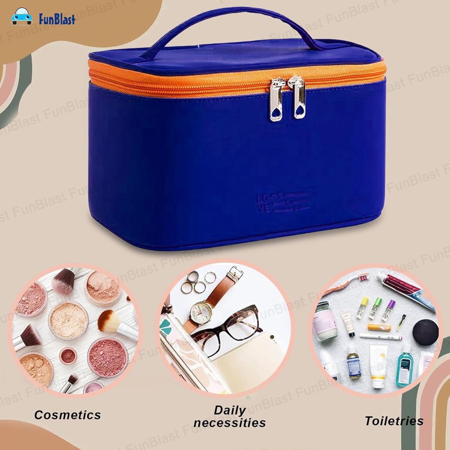 Cosmetic Bags with Handle for Women (Navy Blue)
