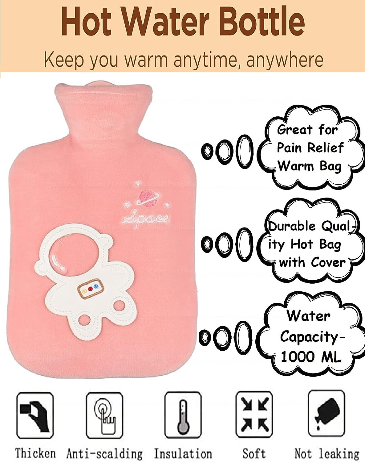 Hot Water Bag with Cute Cartoon Design Soft Cover for Pain Relief – He –  FunBlast