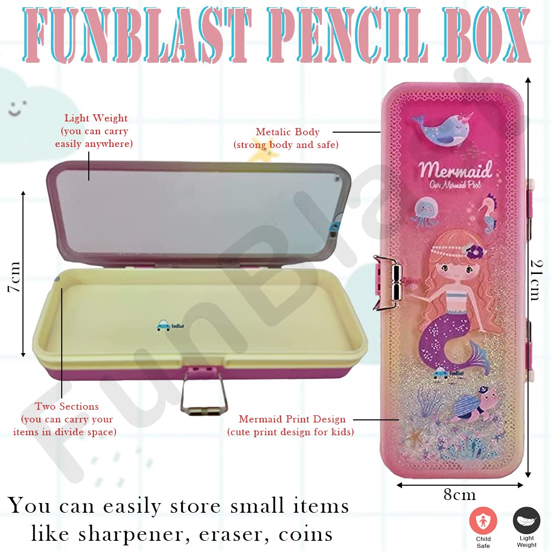 Pencil Box for Girls – Mermaid Pencil Case for Boys and Girls – Double Layer Push Lock Glitter Flow Pencil Box for Kids, Stationery Organizer Box for Girls