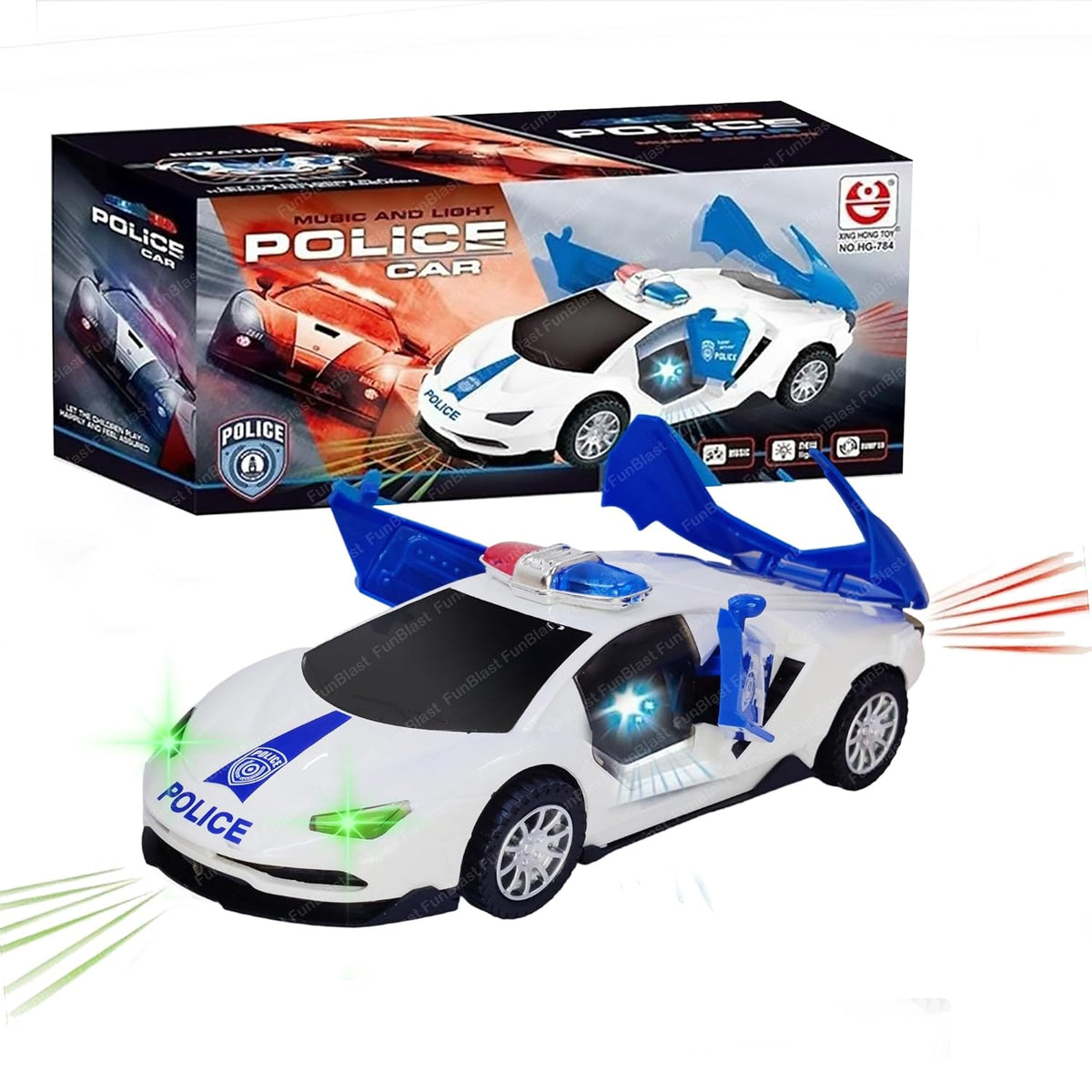 Police Car Toy, Car Toy for Kids with 360 Degree Rotation & Door Opening Siren Sound, B/O Toy Car, Sound & Light Toys for Kids Boys & Girls - Multicolor