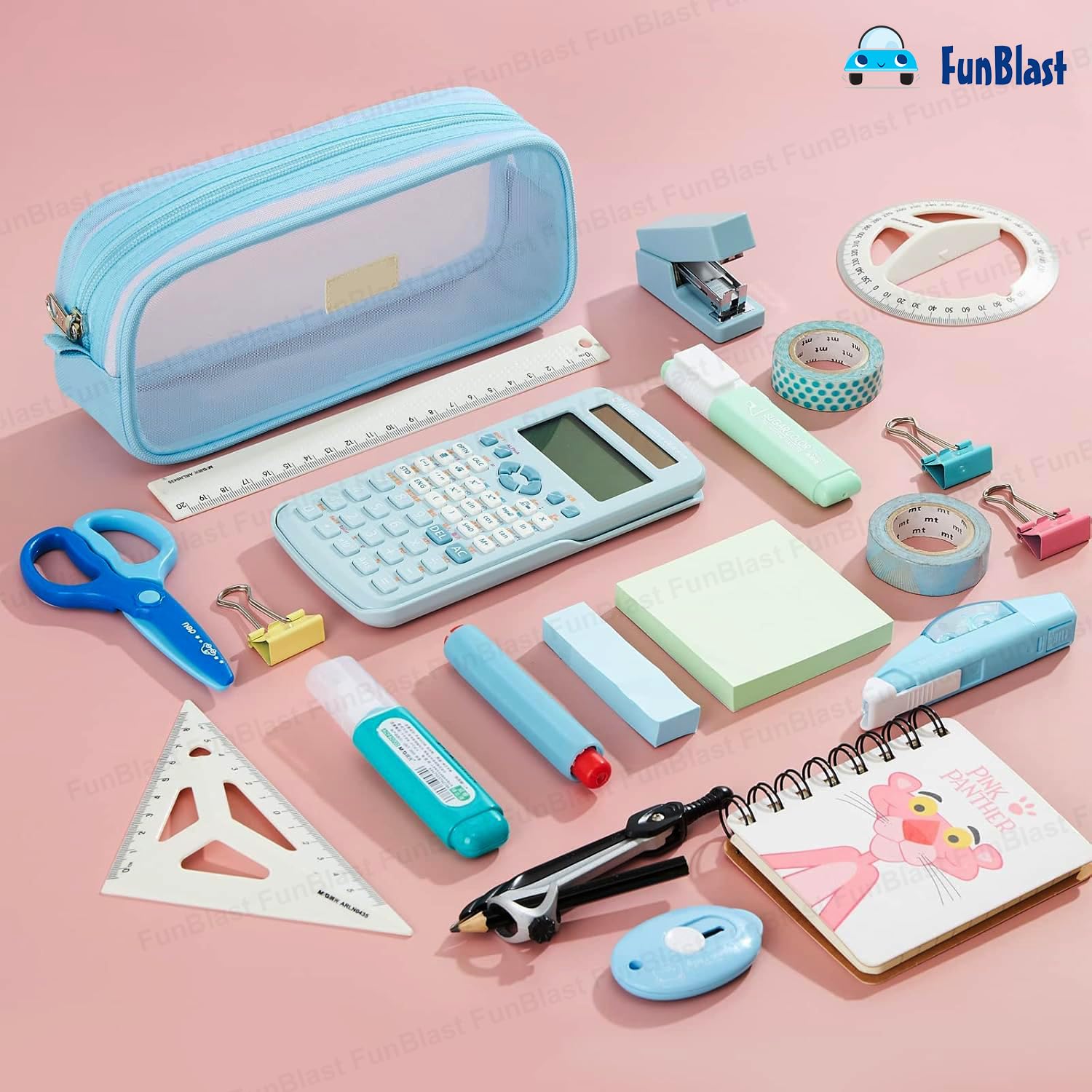 Transparent Pencil Pouch with Zipper Closure for Students (Blue)